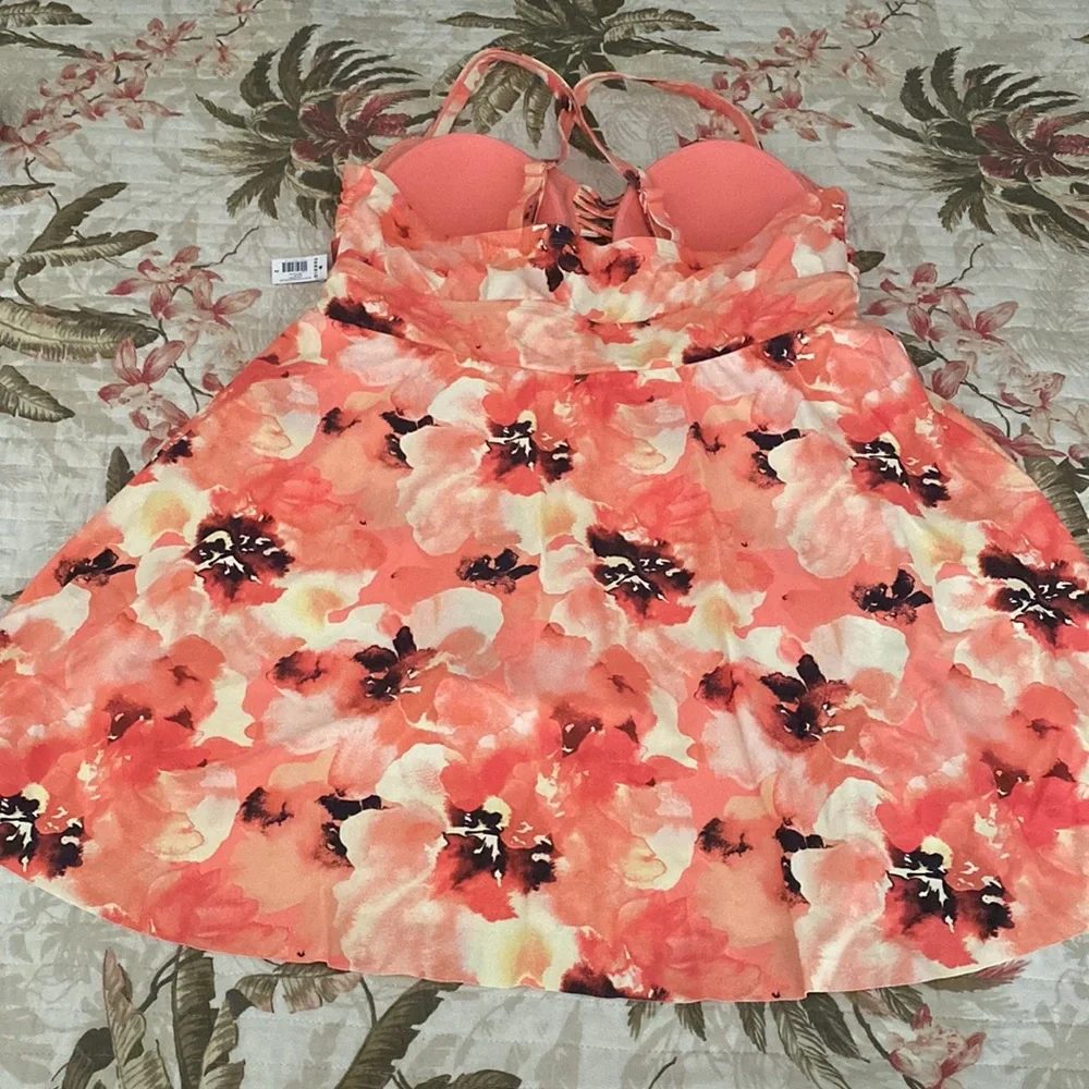 NWT TORRID Wireless Long Lattice Front Swim Dress With Brief swimsuit